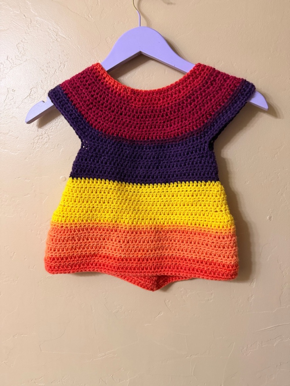 Handmade Kids Crochet Colorblock Romper in Red, Purple, Yellow, Orange